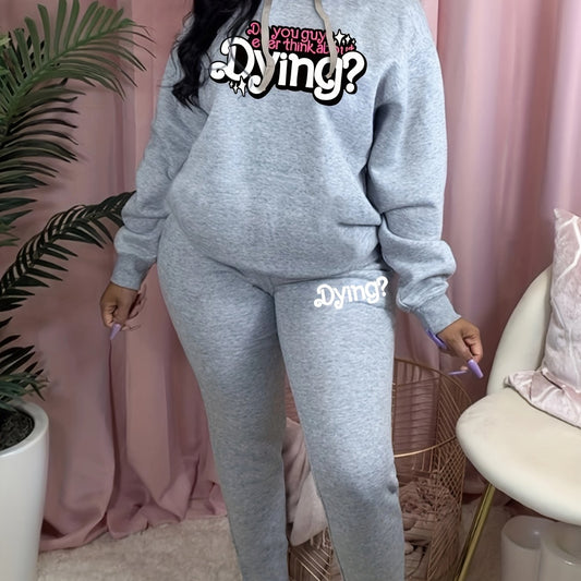 Women's Plus Slogan Hooded Sweatshirt & Sweatpants Set