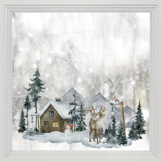 Christmas Stickers Wooden House Snowman Reindeer PVC Glass Stickers