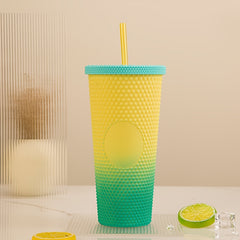 24oz Double Wall Plastic Straw Cup Frosted Gradient Water Cup