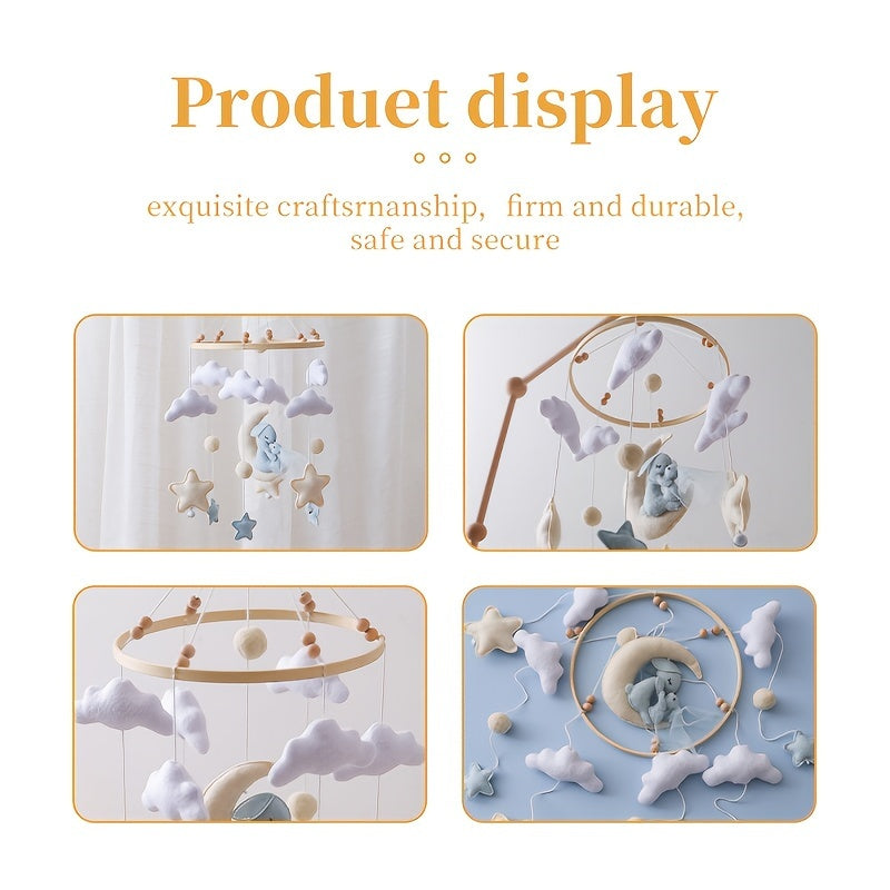 Moon Clouds Bunny Crib Mobile for Christening Gift
