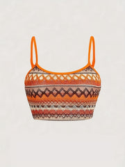 Argyle Print Casual Two-piece Set Sleeveless Crop Top & Bag Hip Skirts