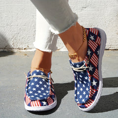 Women's America Flag Print Sneakers Casual Lace Up Canvas Shoes Lightweight