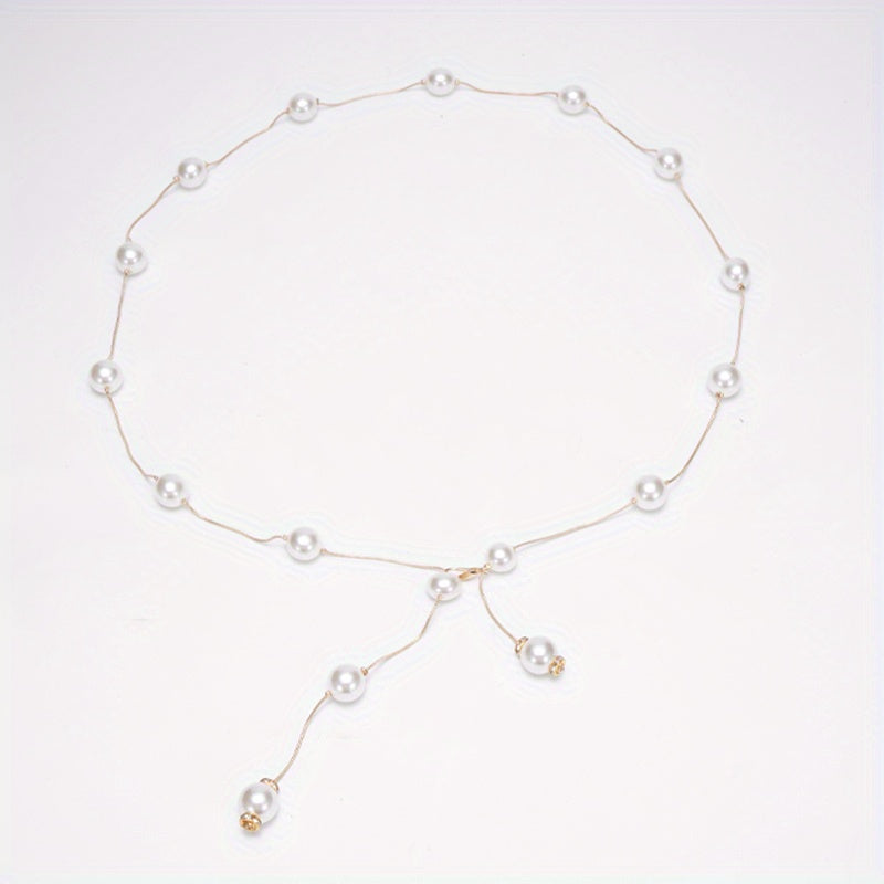 Faux Pearl Waist Chain Dress Shirt Waist Decor Belt Metal Chain