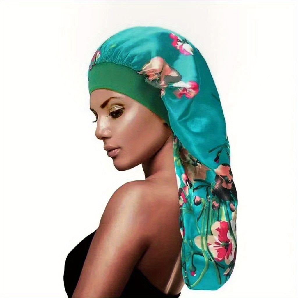 Floral Print Bandana Turban Cap Soft Silk Satin Sleep Cap