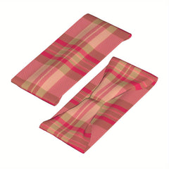 Vintage Plaid Headband Red & Beige Checkered Elastic Fit Sport & Casual