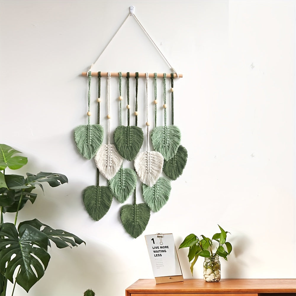 Handwoven Cotton Leaf Wall Hanging Bohemian Tapestry Home Decor