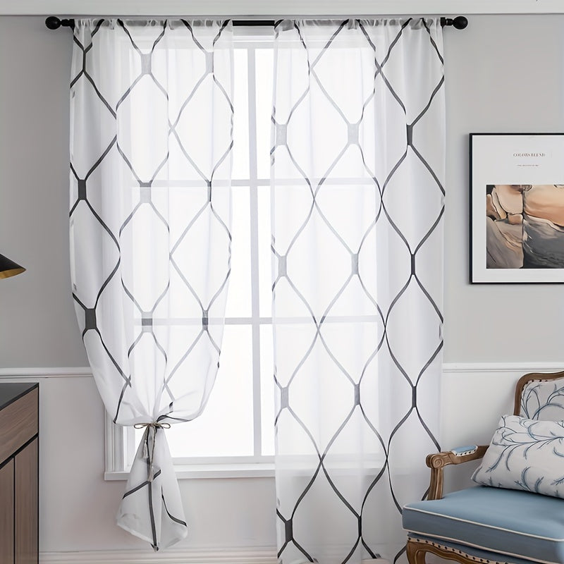 Modern Geometric Rhombic Lattice Sheer Curtain for Home Decor