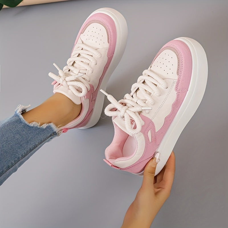 Women's Colorblock Sneakers Lace Up Low Round Toe Outdoor Trainers