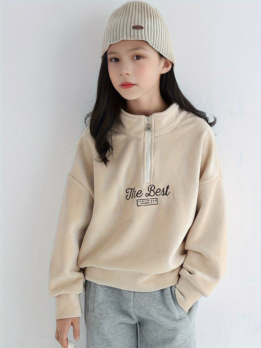 Print Half Zip Pullover Long Sleeve Jacket for Kids