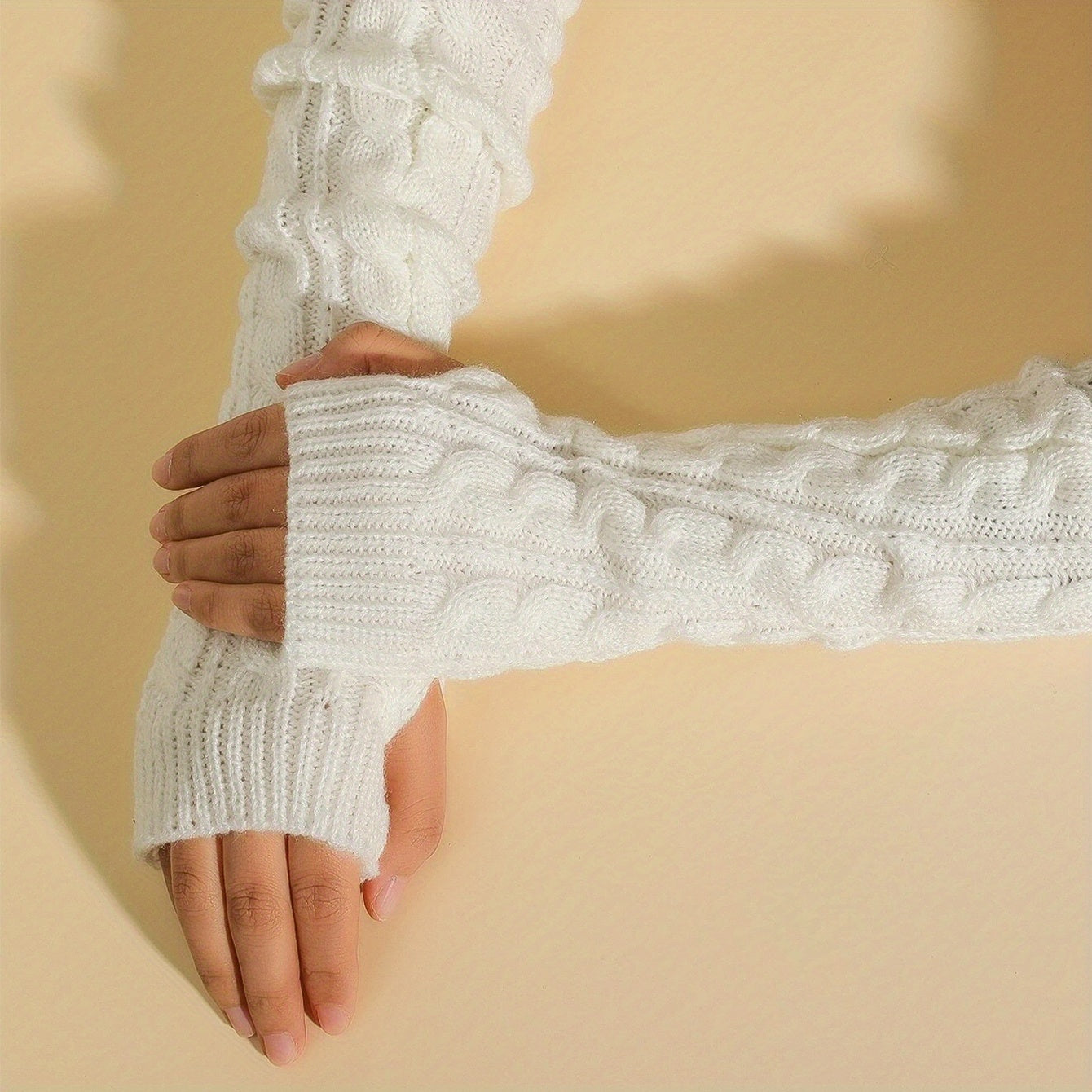 Ribbed Knitted Mid length Gloves Solid Elastic Fingerless Gloves