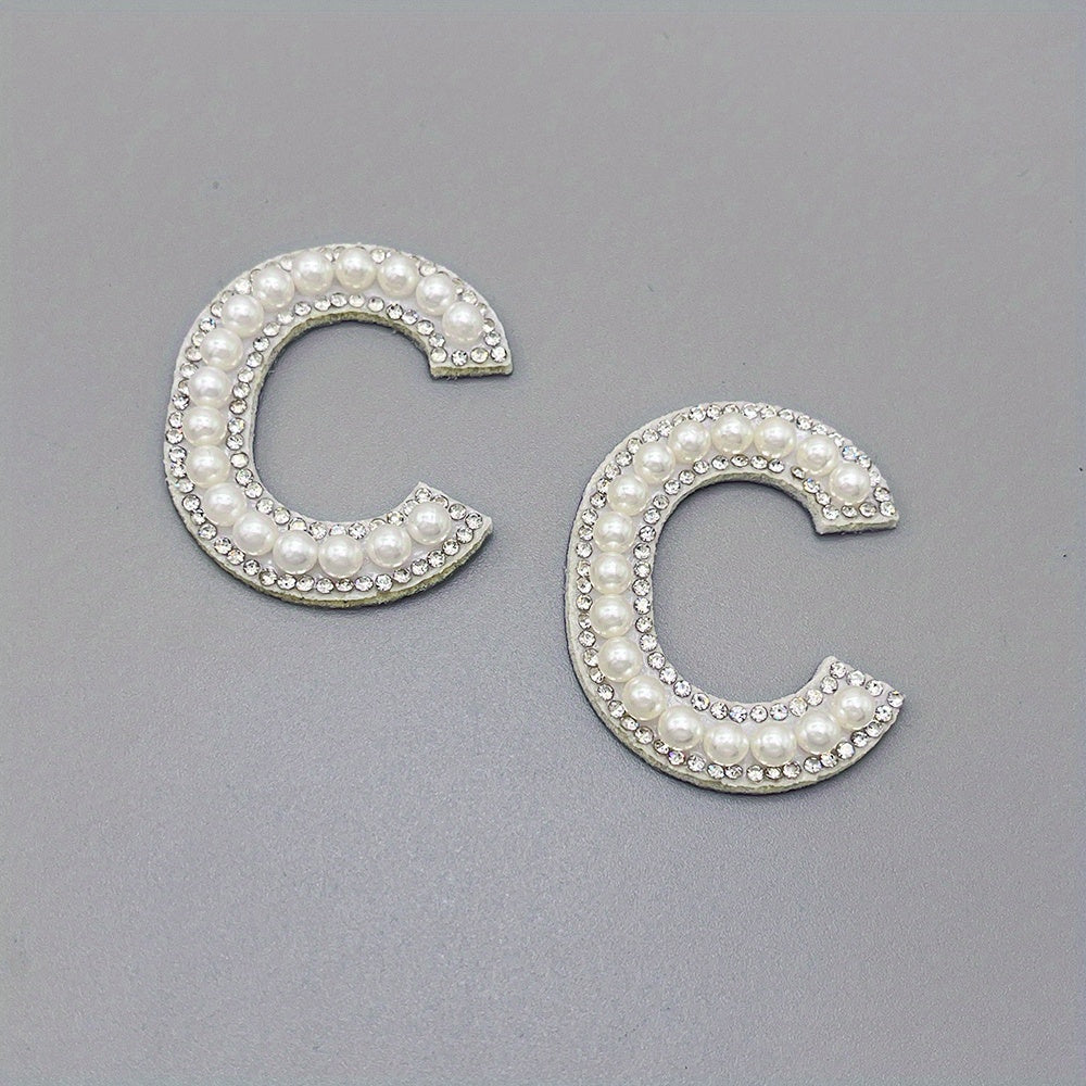 2pcs Pearl Rhinestone Letter Patch Sticker DIY Clothes Decoration