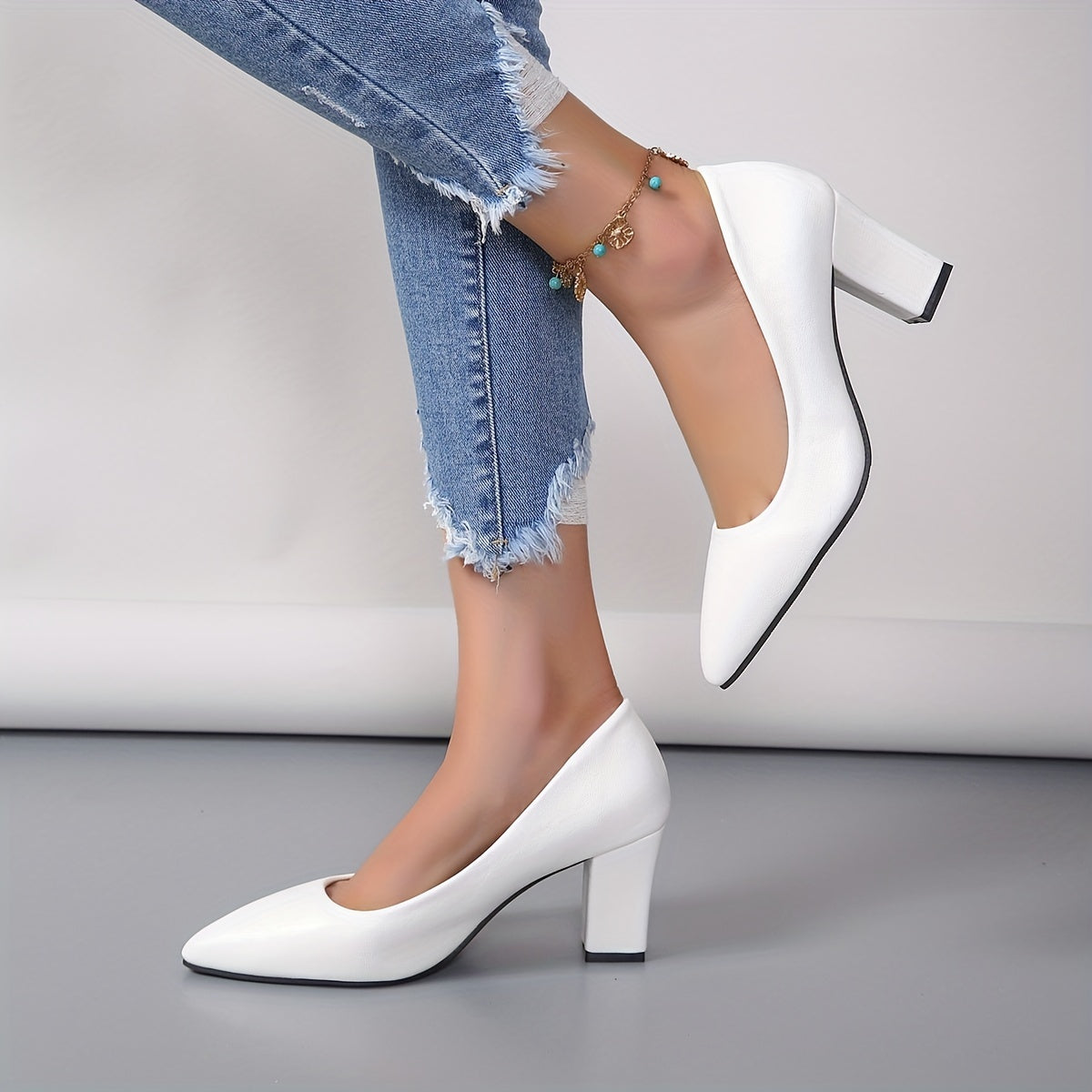 Women's Point Toe Slip On Pumps Solid Dress Heels