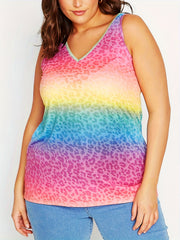  Colorblock Leopard & Ombre V-Neck Tank Top