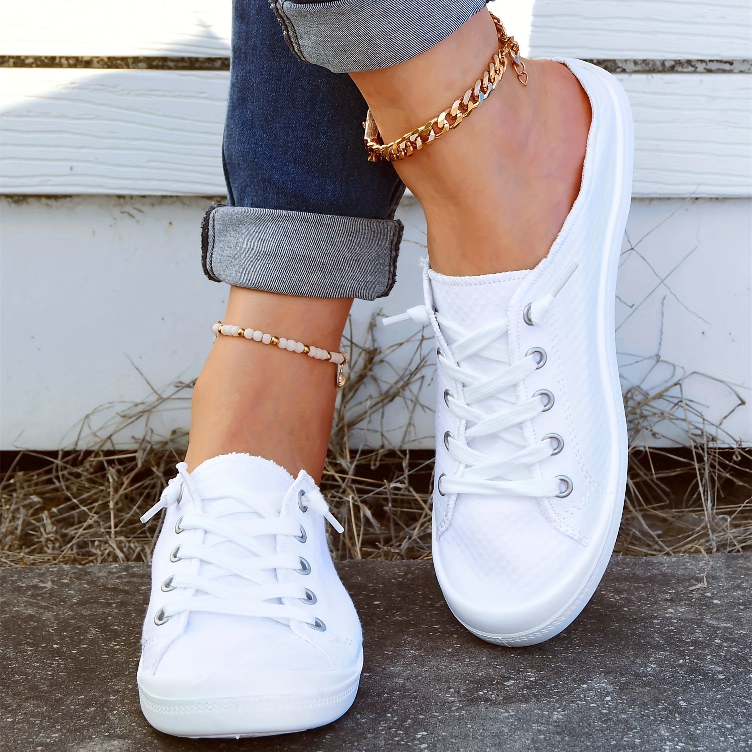 Women's Flat Canvas Shoes Lace Up Slip On Low Top Casual Shoes