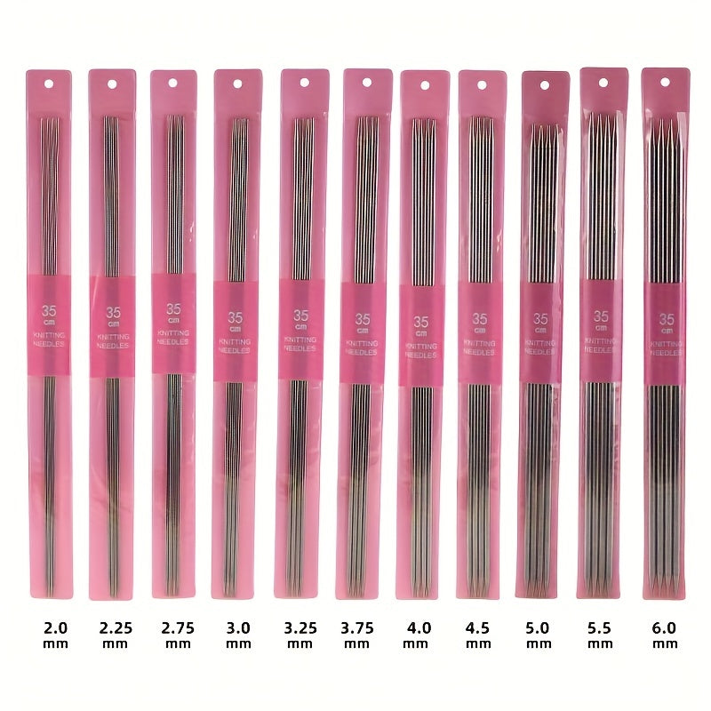 11Pcs Knitting Stainless Steel Needle Kit 2.0-6.0mm Straight Sweater Needle