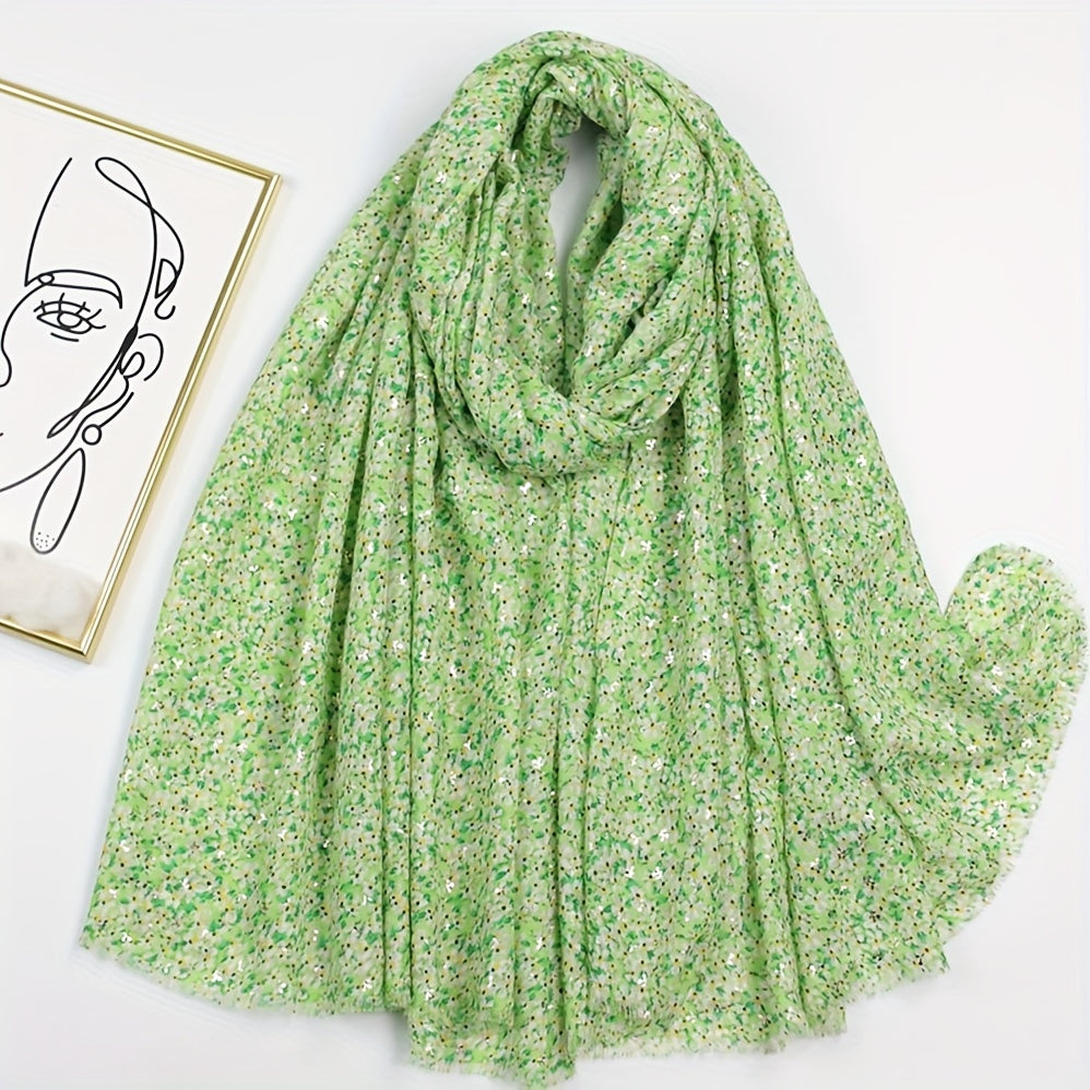 Hot Stamping Floral Scarf Boho Frayed Edge Shawl