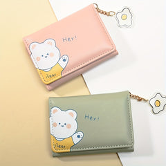 Cartoon Bear Wallet PU Leather Three Fold Coin Purse for Girls