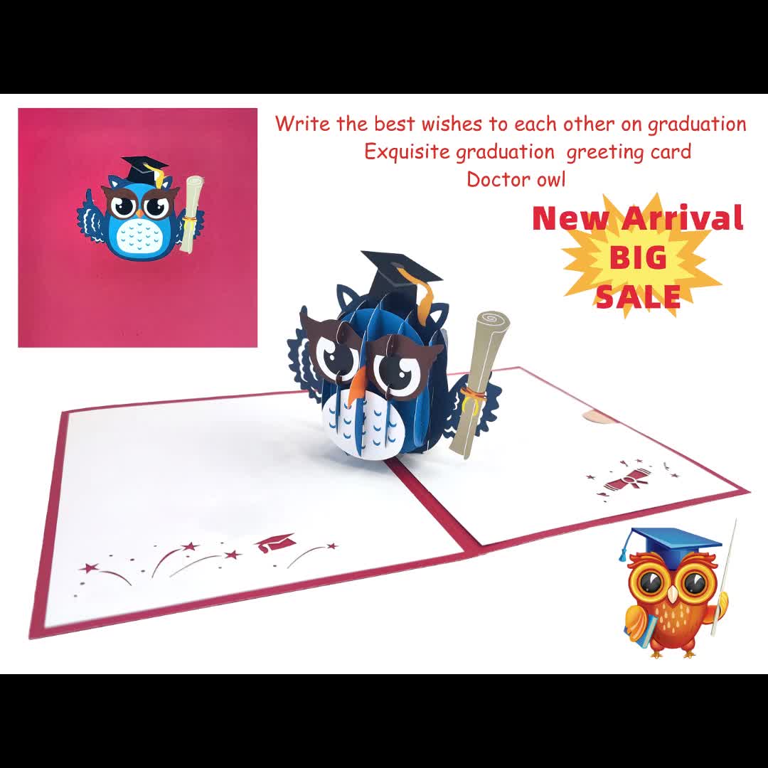 3D Doctor Owl Graduation Card GraduationCap and Diploma Card