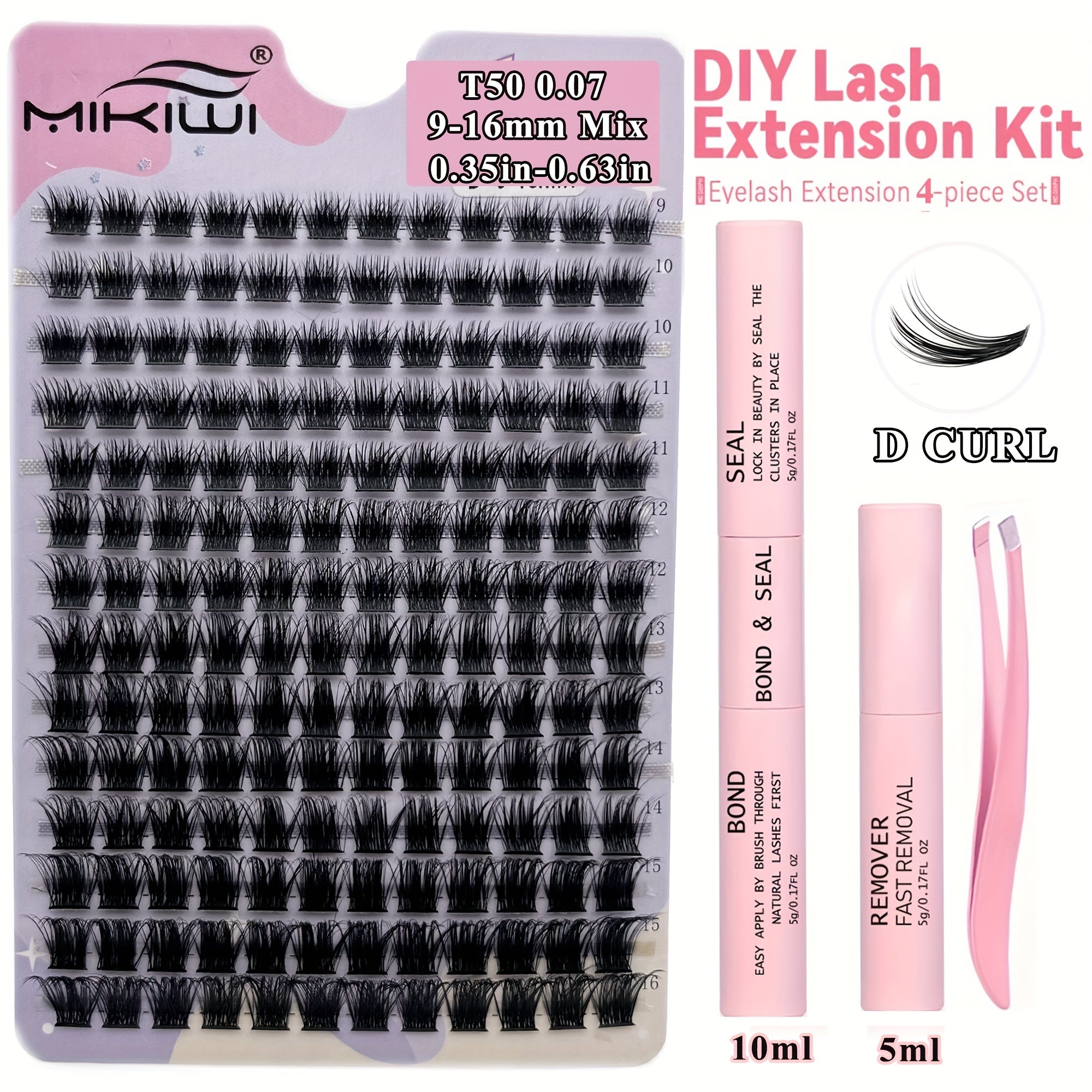 168pcs Cluster Lashes Mix D Curling Individual Eyelashes Extensions DIY Kit