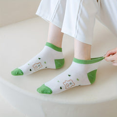 5 Pairs Bear & Plaid Print Socks Low Cut Crew Women's Stockings
