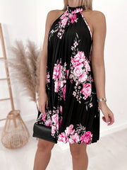 Floral Print Halter Neck Dress Sleeveless Women's Clothing