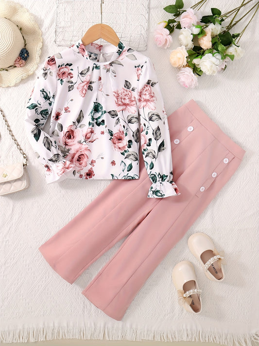 Toddler Girls' Boho Flowers Long Sleeve Blouse & Pants Set