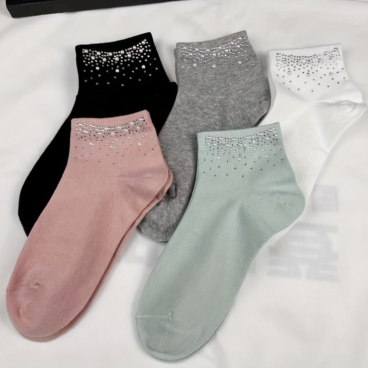 Women's Rhinestone Decor Crew Socks - Soft & Warm Short Stockings