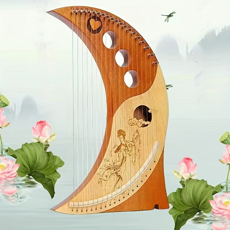 Chang'e Moon Lyre Instrument, Turquoise Steel Strings, 19 Tone C Tone