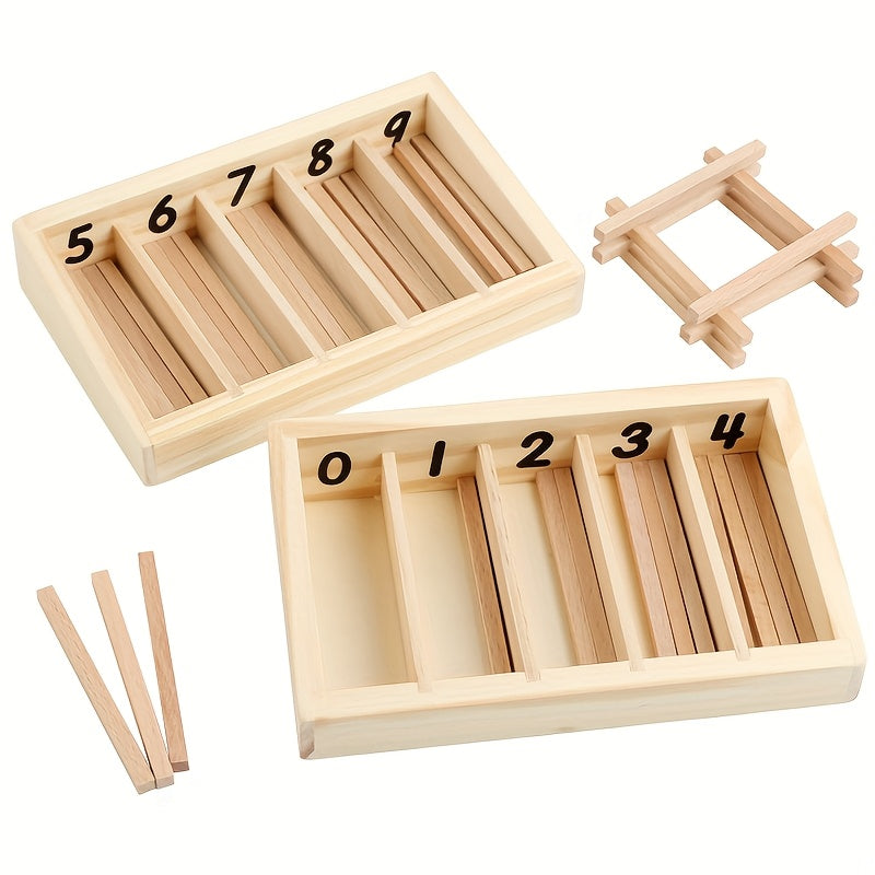 Wooden Number Matching Game Toy with 10 Sticks & 2 Compartments