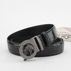 Men's Eagle Head Auto Buckle Belt Cowhide Crocodile Pattern