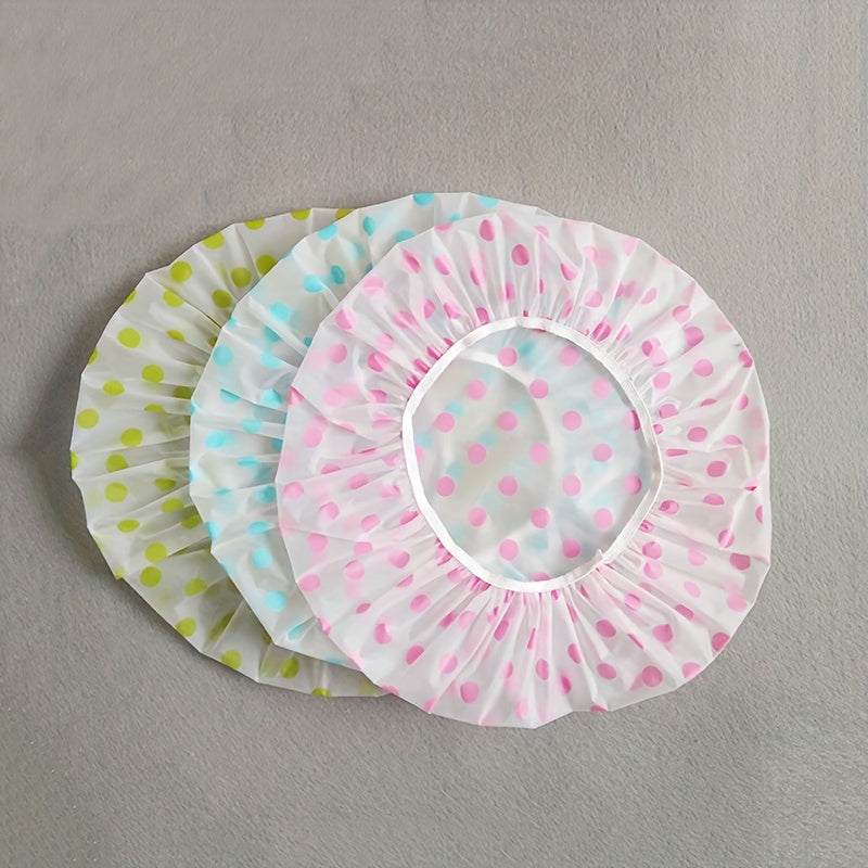 3pcs Colorful Polka Dot Shower Cap Waterproof Multifunctional Bath Cap