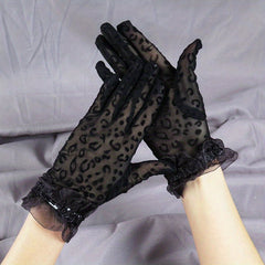 Leopard Print Lace Gloves Vintage Short Mesh Breathable Gloves