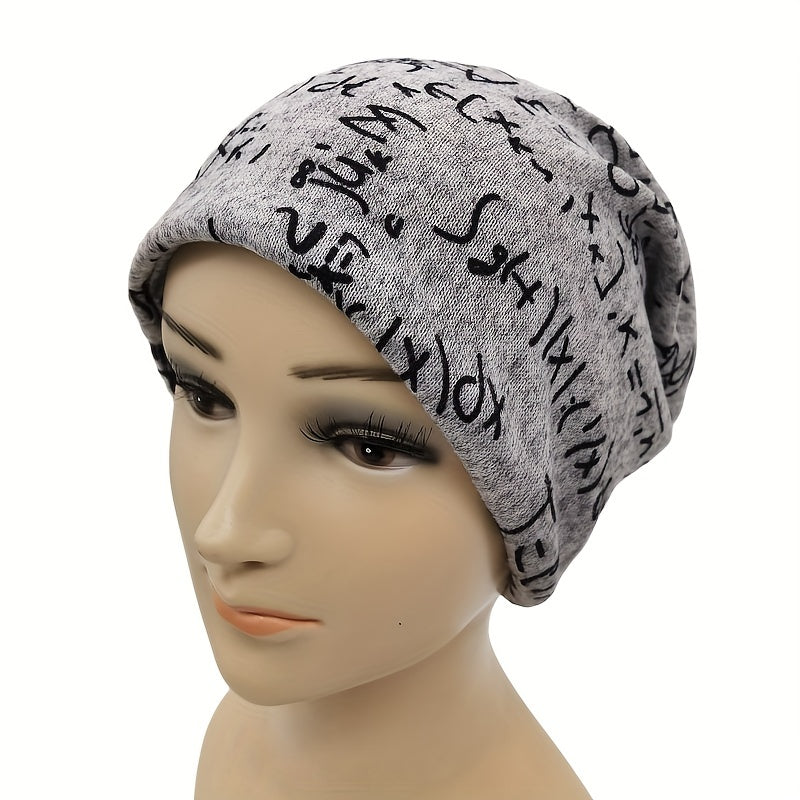 Gray Math Print Beanie Lightweight Casual Headband Unisex Chemo Hat