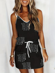 Feather Print Cami Dress Drawstring Waist