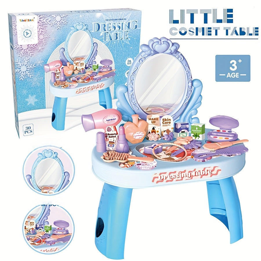 30pcs Kids Princess Dress Up Toy Set with Hair Dryer Lipstick Ponytail