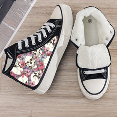 Girl's High Top Skull Skate Shoes With Plush Lining