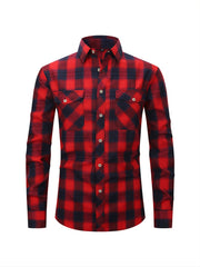Men's Plaid Button Down Long Sleeve Shirt with Pocket