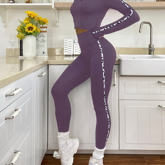 Yoga Set: Zip Long Sleeve Top & Stretch Leggings Women's Activewear