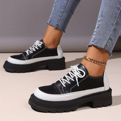Colorblock Platform Sneakers Lace Up Loafers Low Top Shoes
