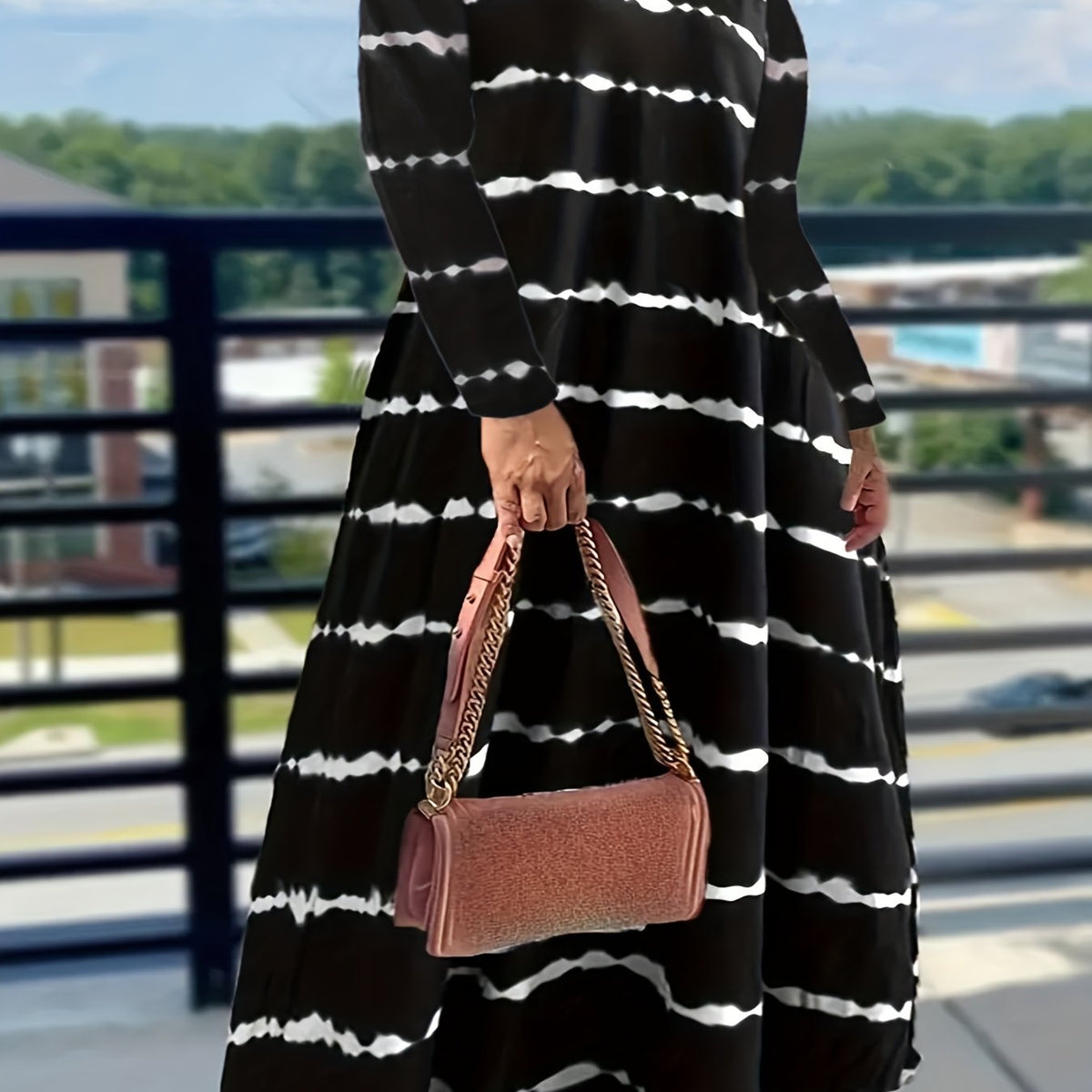  Tie Dye Long Sleeve Round Neck Maxi Dress