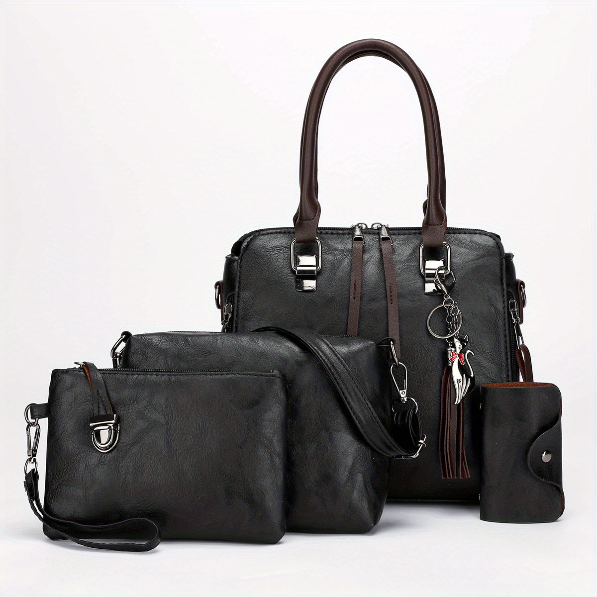 4pcs Retro Pendant Tote Crossbody Bag Set PU Leather Shoulder Bag