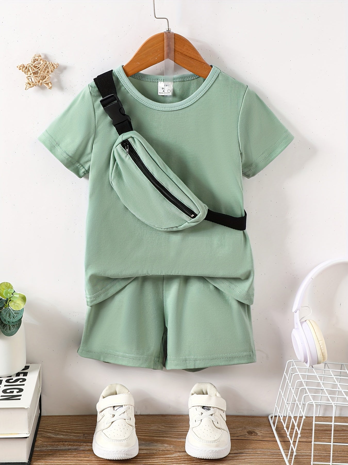 Boys Casual T shirt & Shorts Set with Crossbody Bag - Summer Holiday Party
