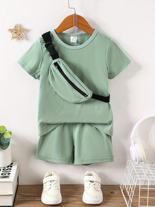 Boys Casual T shirt & Shorts Set with Crossbody Bag - Summer Holiday Party
