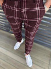 Men's Slim Fit Plaid Slacks Vintage Style Stretch Dress Pants