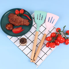 Silicone Wooden Handle Spatula for Non-stick Cooking