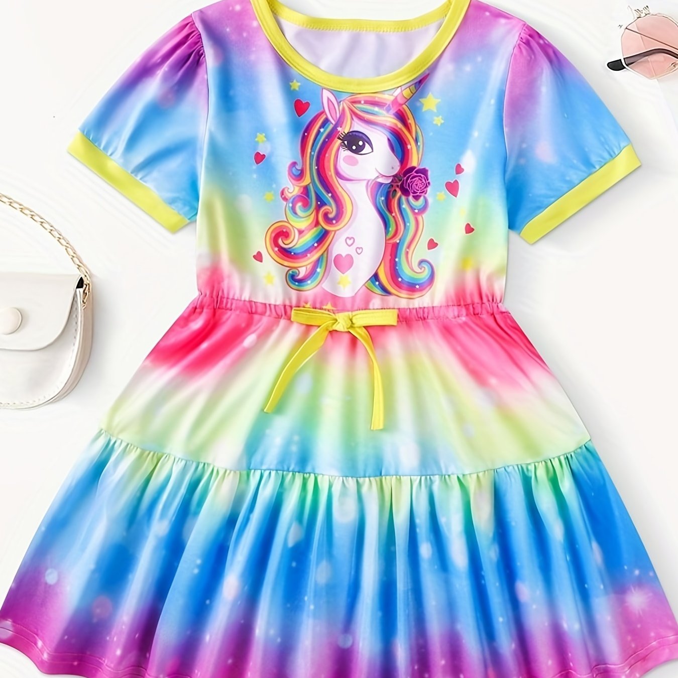 Kid Girls Unicorn Dress Short Sleeve Casual Kids Outfit
