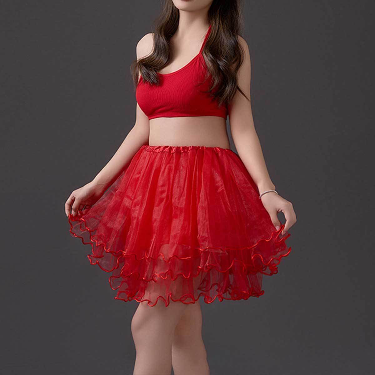 Adult Tutu Skirt 4 Layer Tulle Dance Skirt with Mesh Overlay