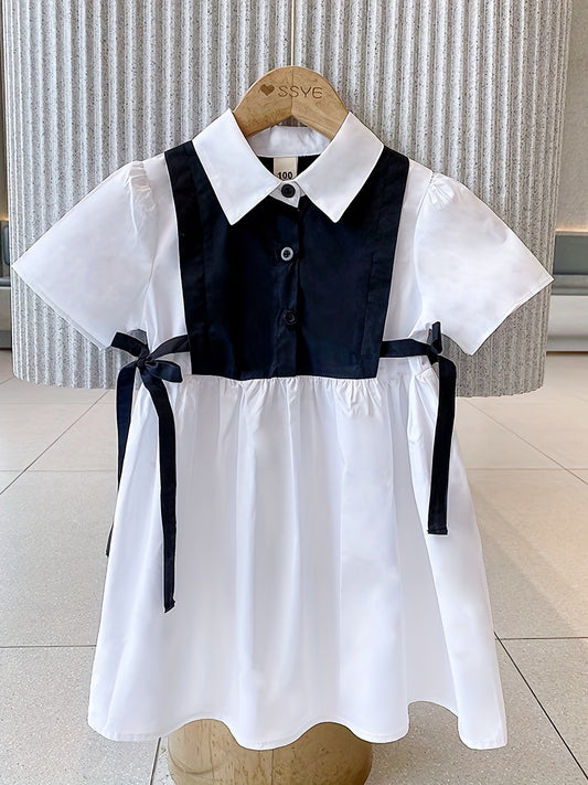 Girls' Colorblock Lace Up Collared Shirt Dress