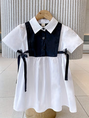 Girls' Colorblock Lace Up Collared Shirt Dress