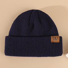 W Patch Knitted Beanie Casual Woolen Hat